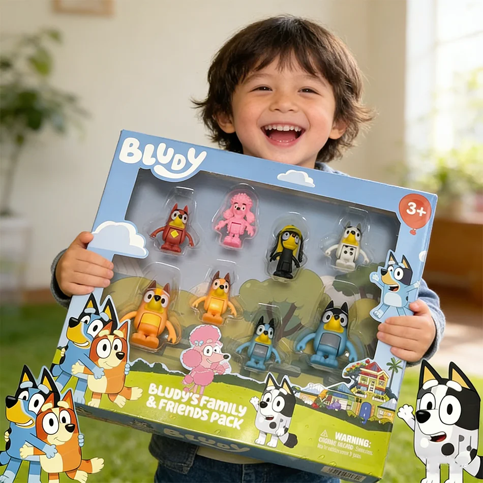 Figurines articulées Bluey Famille et Amis 2026 – Lot de 8 jouets de collection pour enfants, poupées de jeu d'imitation, cadeau d'anniversaire pour enfants