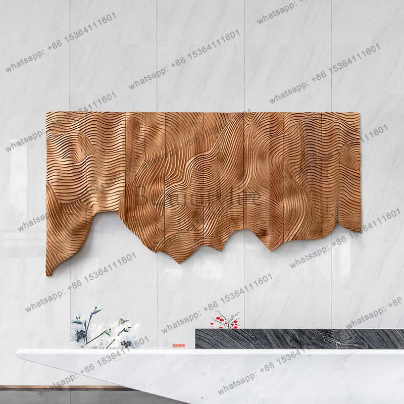 Solid wood old large wall art installation hotel wood carving wall decoration