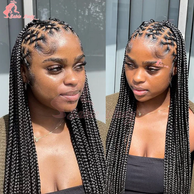 

36-дюймовые плетеные парики без узлов, синтетические полные кружевные косички, парики с детскими волосами для чернокожих женщин, парик из африканских косичек