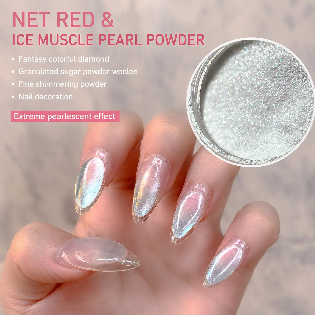 Eishaut-Perlen-Nagelpuder Super Glänzendes Aurora-Meerjungfrauen-Chrom-Pigment für Maniküre DIY Nagelkunst-Dekoration