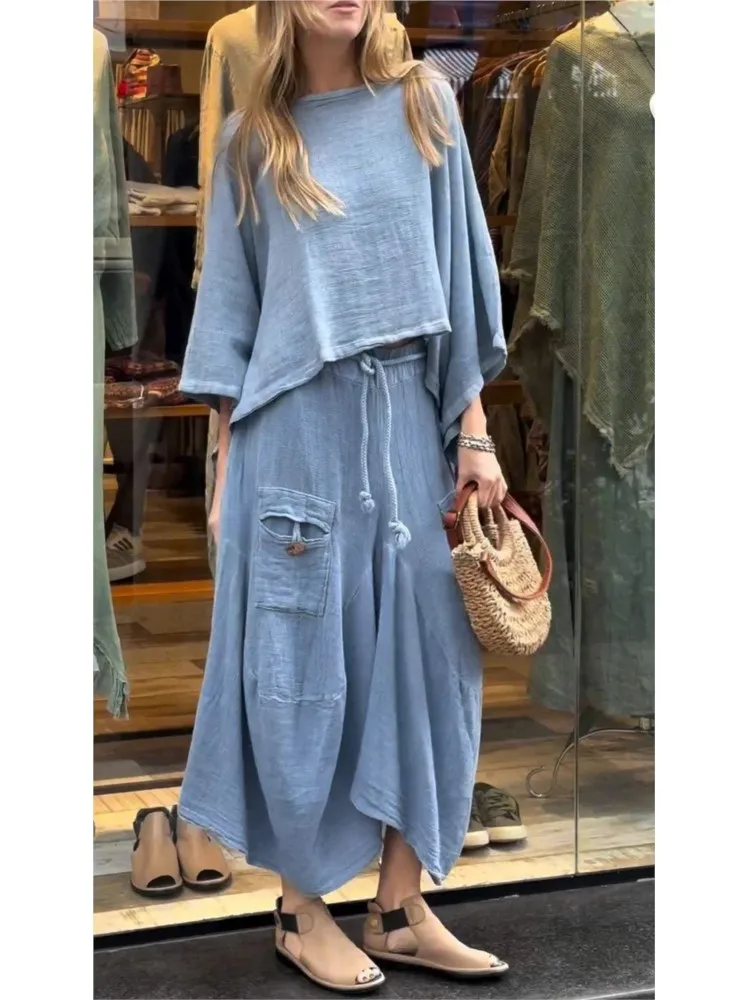 Casual Solid Color Loose Lace-up Skirt Women 2 Piece Set Spring And Autumn New Y2k Fashion Retro Type Female  Street Dress Suit