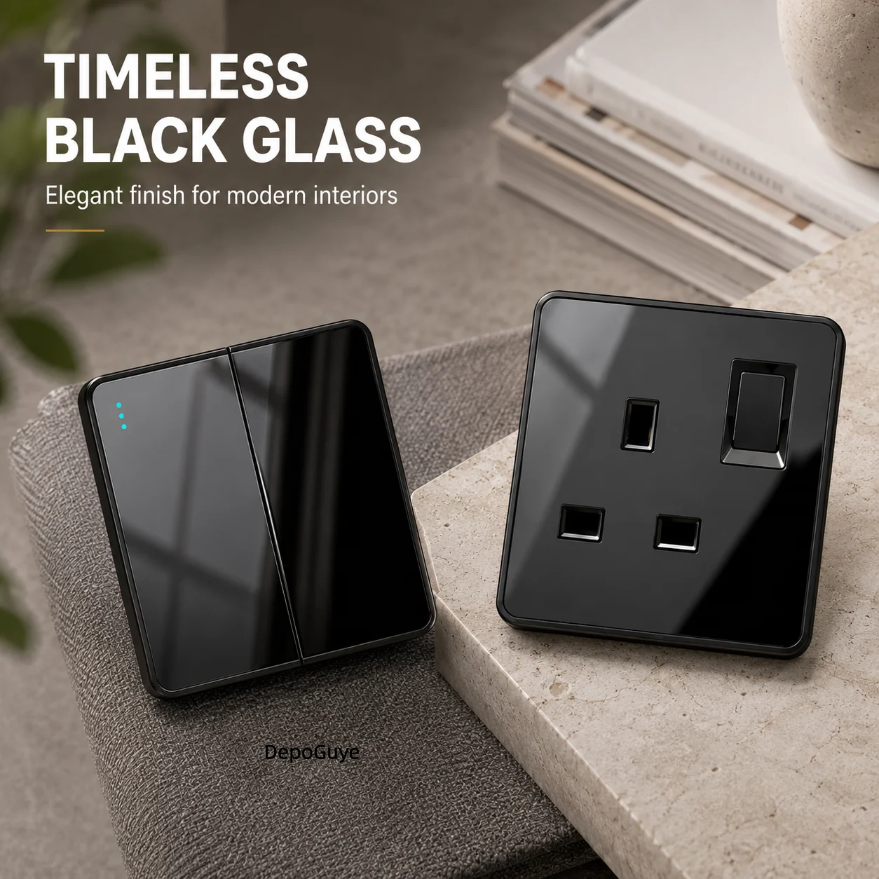 Luxury All Tempered Glass Wall Light Switch Button Black UK Plug 13A Wall Socket with Usb ,220V 1gang2way Speed Switch image 4