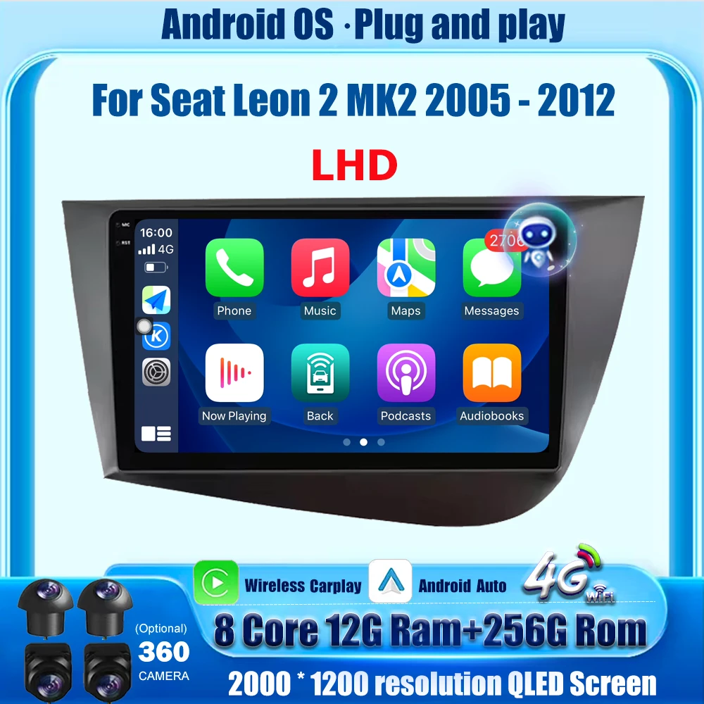 

Беспроводной Carplay для Seat Leon 2 MK2 2005-2012 LHD Android Авто Радио Мультимедийный Видеоплеер GPS Навигация Стерео BT DSP