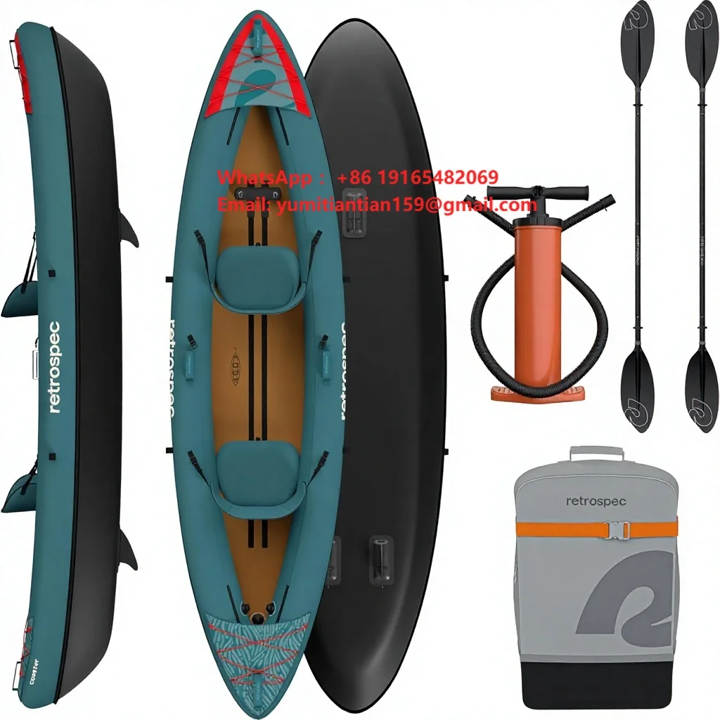 Retrospec Coaster Single Tandem Inflatable Kayak 1-2 Paddlers Adult Use PVC Material 220/440lb Capacity Portable Lightweight 4m