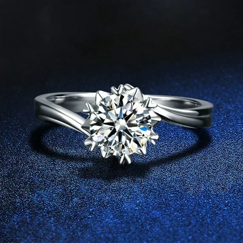 Designer Jewelry 18K White Gold Twisted Snowflake Ring, 0.5/2 Carat D Color Moissanite Diamond Heart Shaped Ring Fine Women Gift