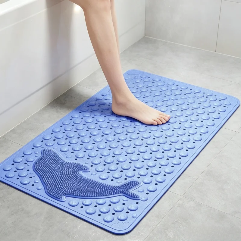 35×70cm Niedliche Delfin-Motiv PVC-Dusch- und Badematte, Wasserdichter Rutschfester Teppich für Badewanne und Badezimmer
