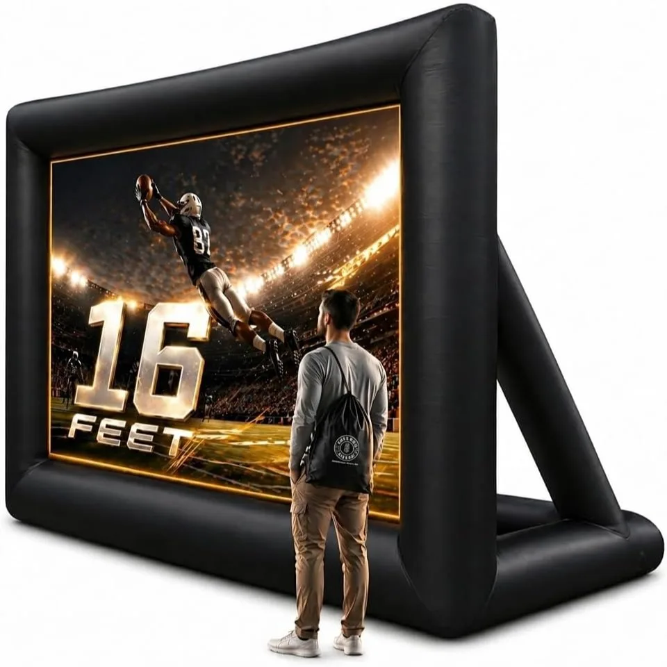 

16 ft Outdoor Projector Screen with Built-in Blower, Supports Front & Rear Projection, Includes Tie-Downs and Storage Bag