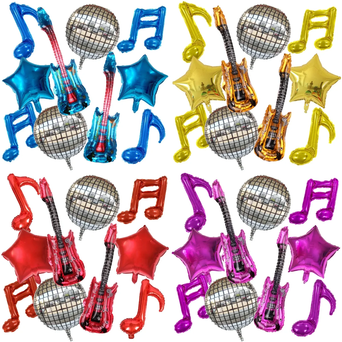 10 Stück Musik-Themen-Party Gitarren-Noten Folienballons Set Stern Disco Aufblasbare Ballons für Geburtstag Rock-Konzert Party-Dekoration