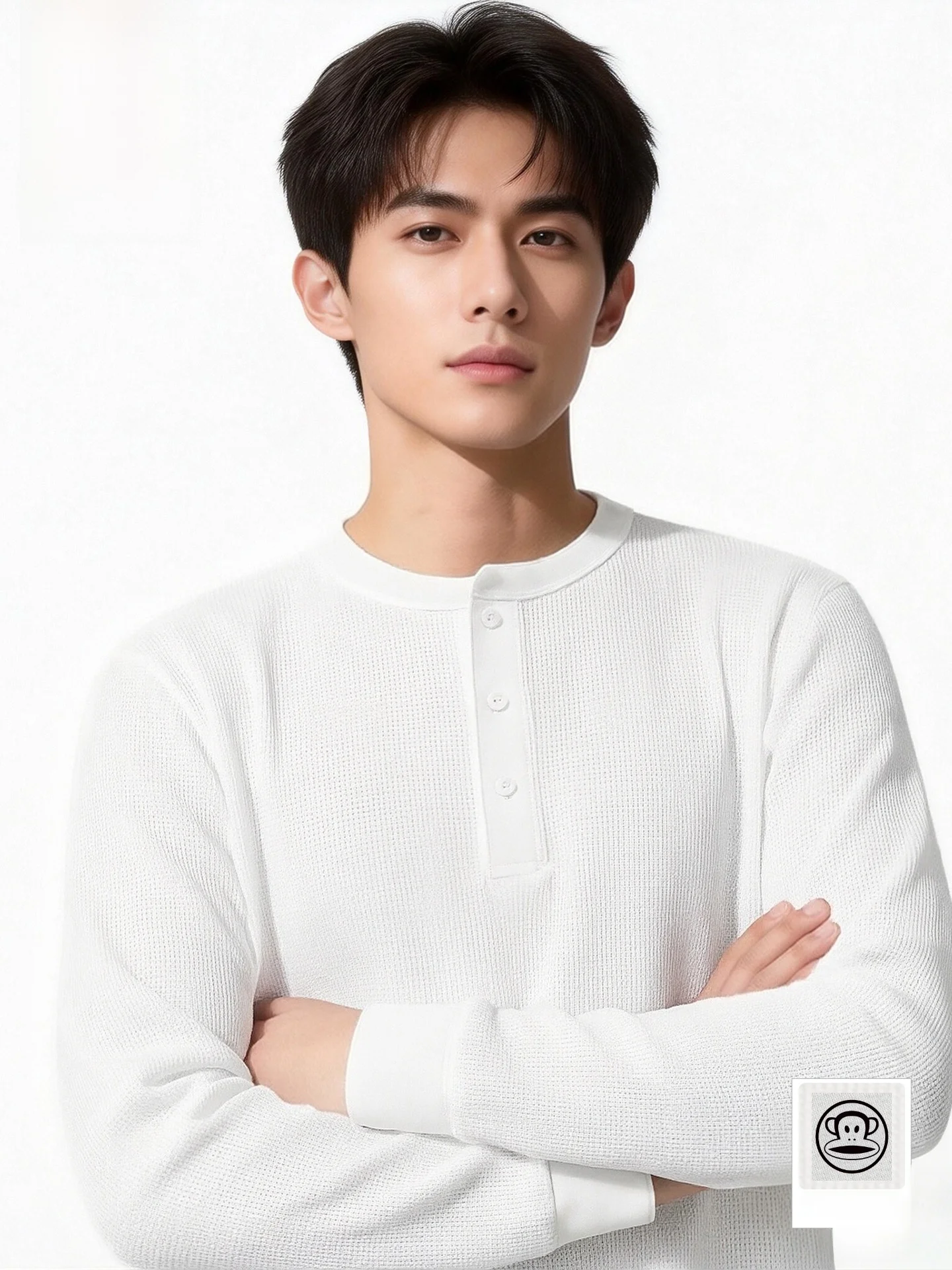 

Повседневная мужская рубашка с длинным рукавом и воротником хенли, весенняя, с логотипом бренда Monkey, дышащая, мягкая, немнущаяся, из полиэстера.