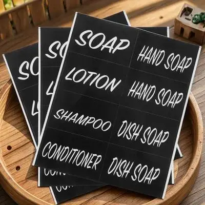 

Hand Soap Label Stickers 3 Sheets Waterproof Self-Adhesive Bathroom Bottle Organizer Decals Shampoo Dispenser Labels