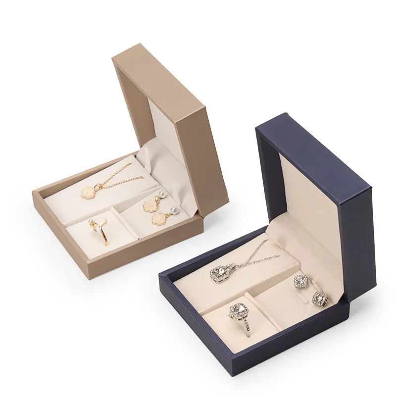 بو الجلود صندوق مجوهرات الوجه أعلى مجوهرات هدية مربع السفر حلقة القرط قلادة صندوق تخزين ملحق صغير ثلاث قطع