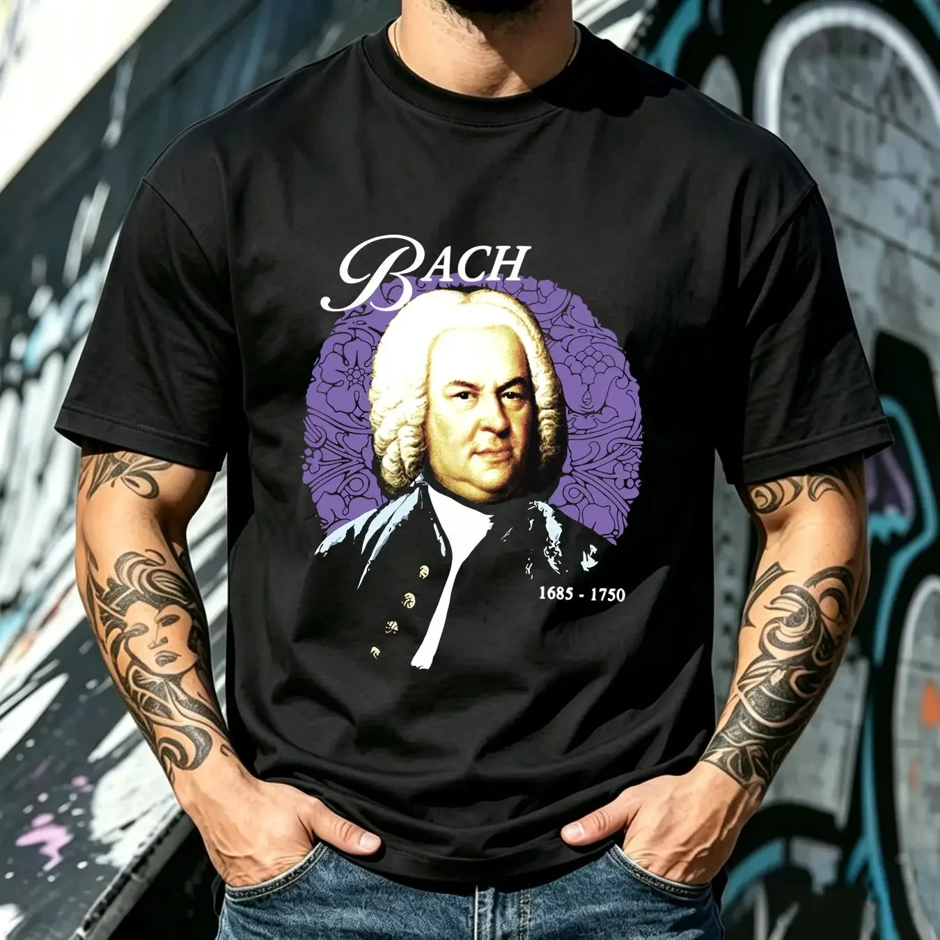 washed T Shirt Vintage Johann Sebastian Bach Portrait Size XL Music Composer 90s vintage Washed Comfortable Versatile