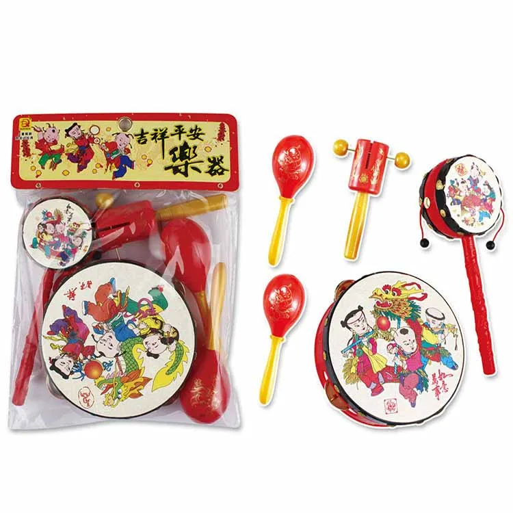 Childhood Classic Nostalgia Musical Instrument Set Toys 5Pcs/Set Peaceful Auspicious Drums Hand Clapping Drums Rattle Toys