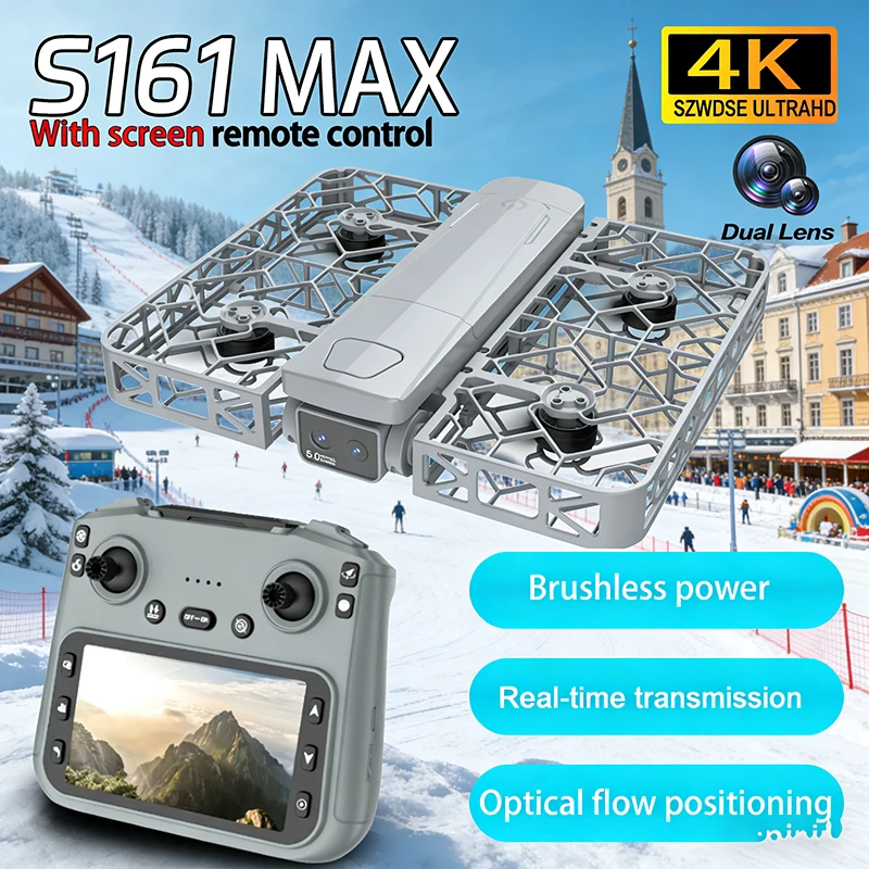 โดรน S161 RC มินิ พร้อมกล้องบันทึกภาพ ควบคุมผ่านหน้าจอ ความละเอียด 4K HD ถ่ายภาพทางอากาศ แบบไร้แปรงถ่าน ตัวเครื่องแบบปิดเต็มรูปแบบ ควอดคอปเตอร์