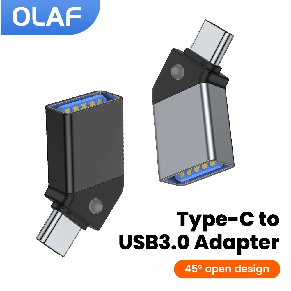 OLAF Type-C to USB 3.0 Converter 45 ° Angled Lndicator Light Laptop Card Reader USB Adapter for iPhone 15/16 Samsung