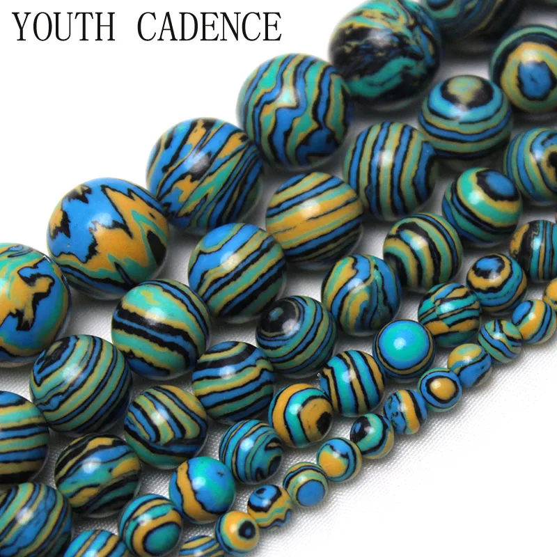 Synthetic Blue Malachite Peacock Stone Round Loose Spacers Beads for Jewelry Making DIY  Bracelets Necklace 4/6/8/10/12MM