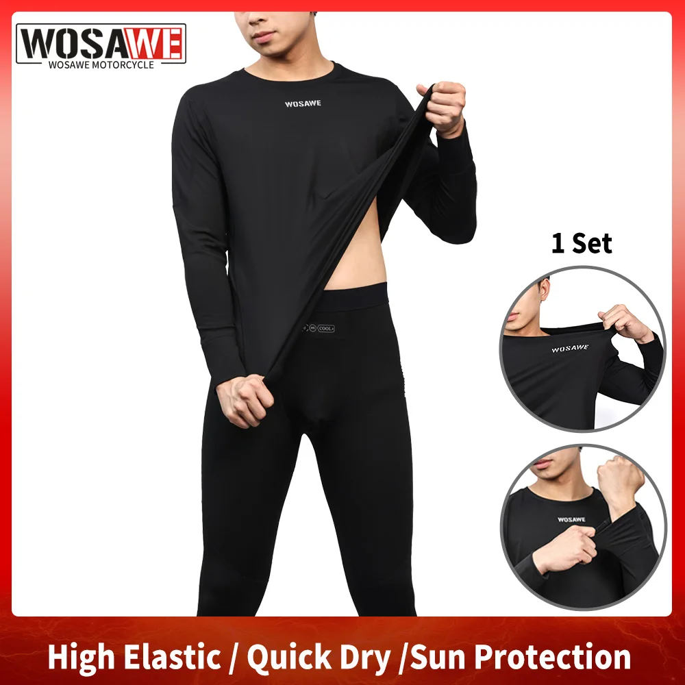 

WOSAWE Motorcycle Underwear Quick-Drying Set Men's Motorcycle Sweat Clothes Stretch Base Layers Sports Compression Tops & Pants