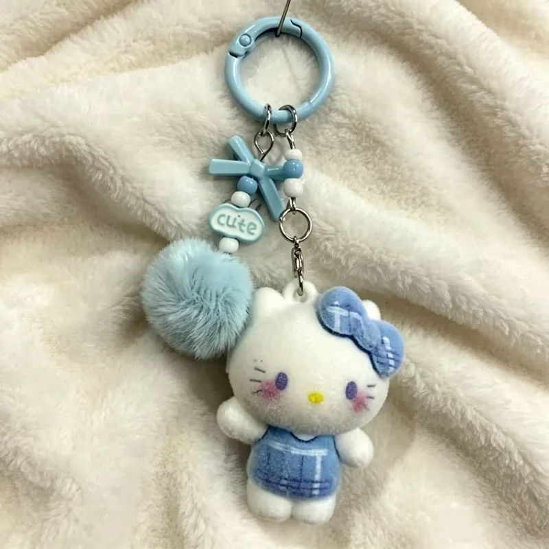 Sanrio Kawaii Hello Kitty Retro plaid Doll Keychain Japanese Cartoon Bag Pendant Car Key Accessories Children's Birthday Gift view 3