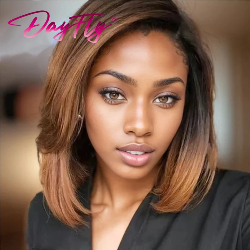 Short Ombre Human Hair Bundles with Closure 4x4  Brazilian Human Hair Weave 8Pcs Bouncy Curly Bundles With Closure Transparant