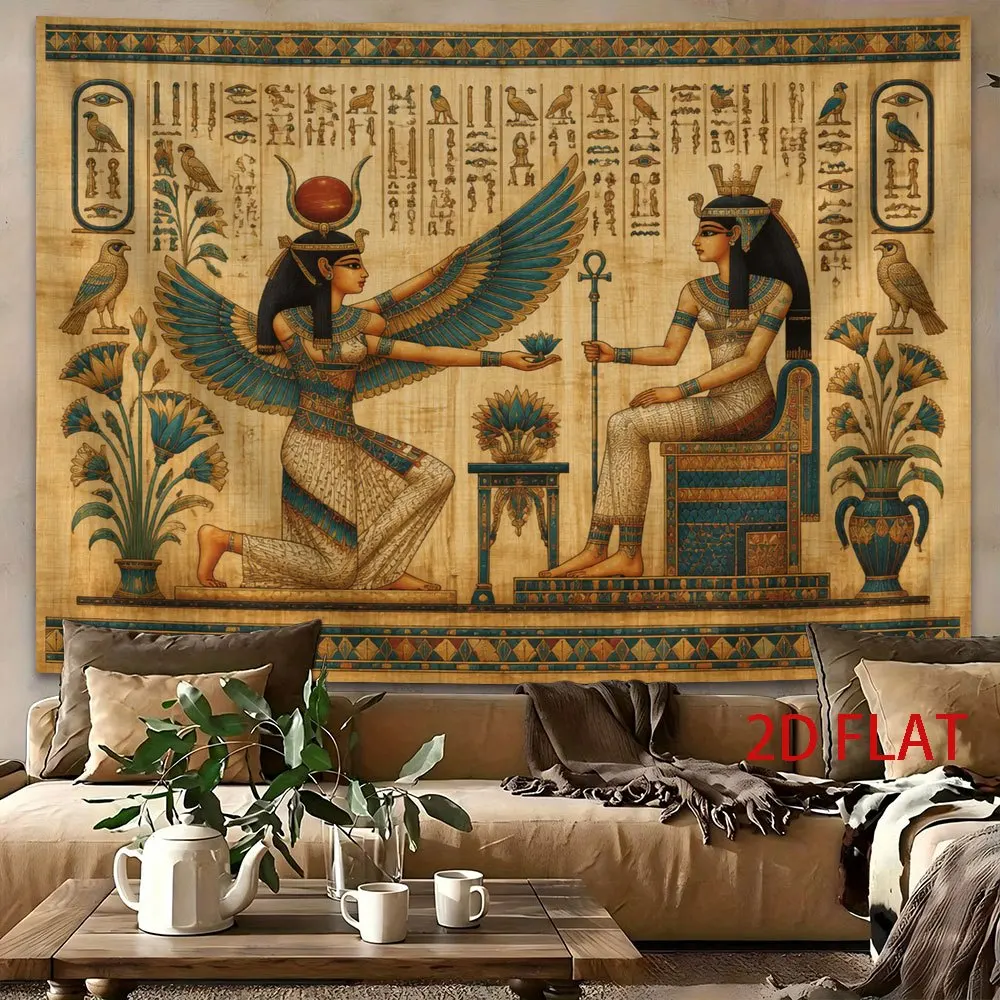 Ancient Egyptian Goddess Tapestry Wall Hanging,Vintage Papyrus Hieroglyphic Oriental Art for Bedroom Living Room Home Wall Decor