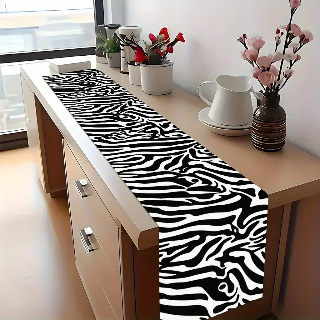 1pc Zebra Stripes Table Runner Festive Decorative Cloth for Home Kitchen Dining Office Living Room Holiday Party Decor