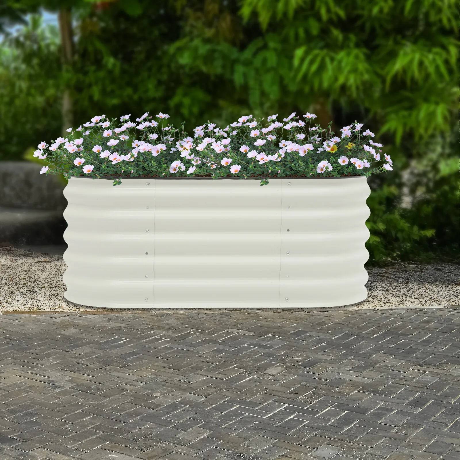 

White Rectangular Raised Garden Bed Aluminum-Zinc Plated Steel - 41.3423.6217In Size&Antirust Process, Open Base For Drainage