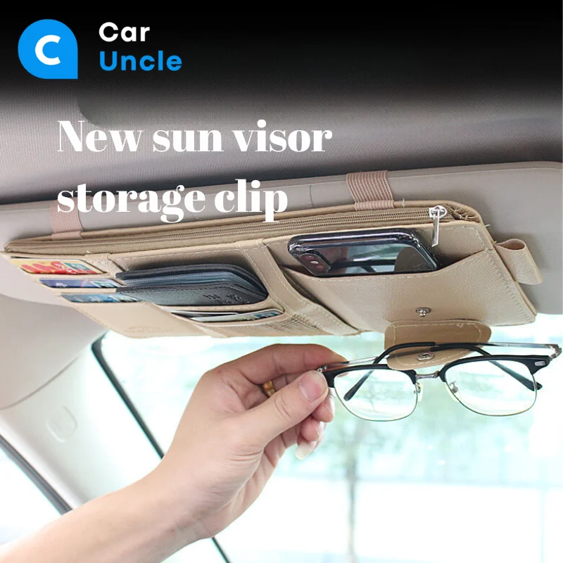 Multifunctional Business Leather Car Storage Bag Sunshade Cover Card Holder Drivers License Document Storage Sunglasses Clip