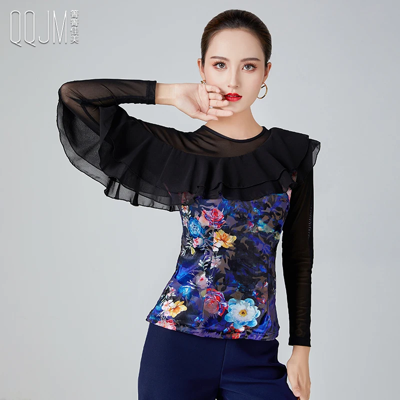 2023 Woman Latin Dance Shirt Dance Waltz Ballroom Dance Garment Performance Latin Shirts Garment Top N114