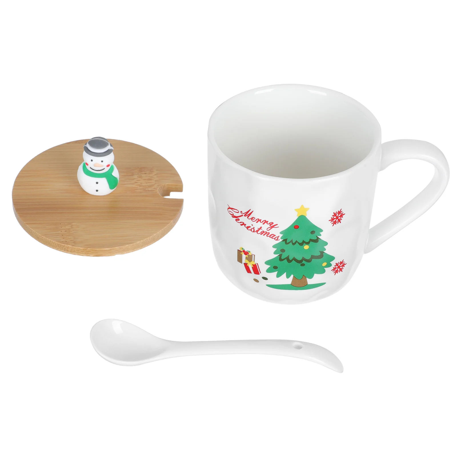 

Cute Christmas Tree Ceramic Mug Water Cup Beverage with Cover Mugs Wooden Office