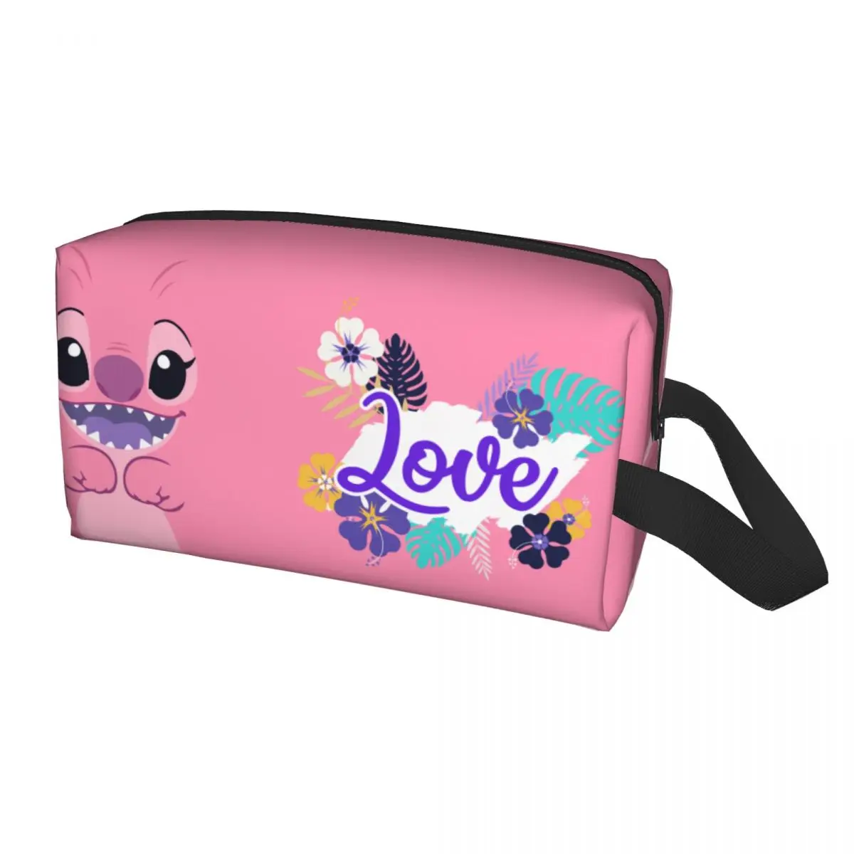 Custom Cute Stitch And Angel In Love Anime Film Cosmetic Bag Women Fashion Big Capacity Makeup Case Beauty Storage Toiletry Bags