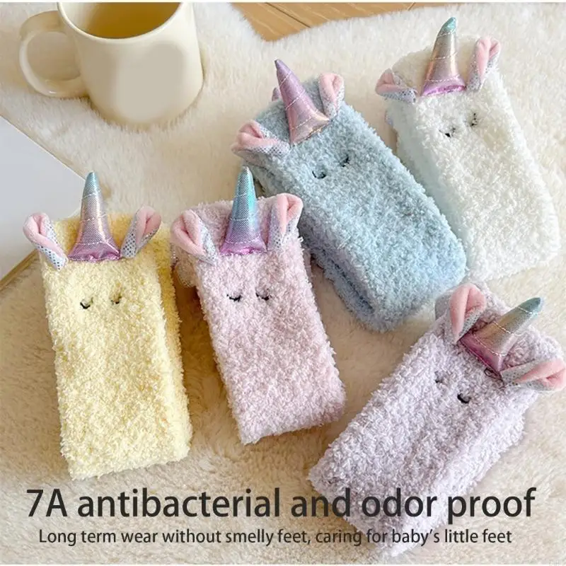   Unicorns Pattern Socks Baby Ankle Socks Soft Breathable Coral Fleece Socks Warm Thick Socks for Toddlers Infant Children