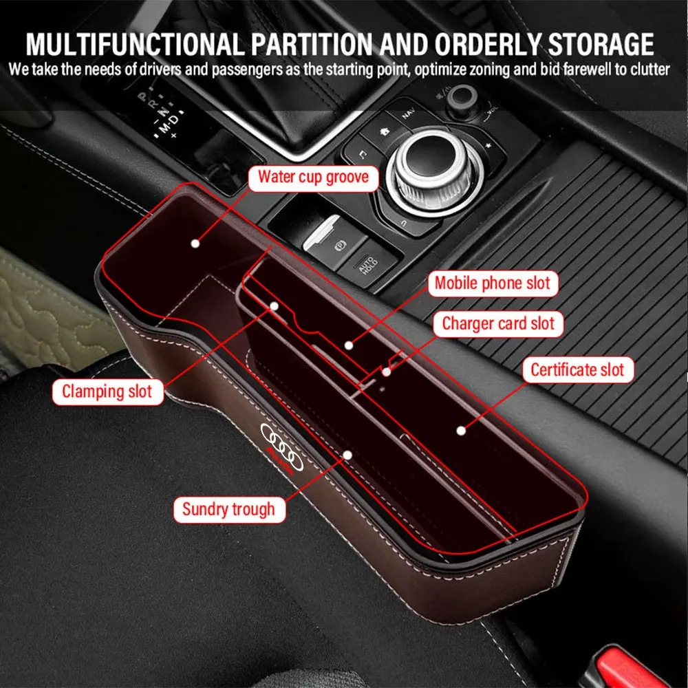 Multifunctional Car Seat Gap Storage Box Phone Wallet Key Organizer For Audi Sline A1 A3 A4 A5 A6 A7 A8 Q2 Q3 Q5 Q7 Q8 TT S1 S3