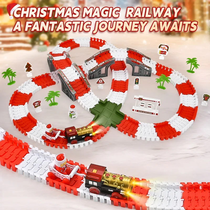 الإبداعية عيد الميلاد سلسلة السكك الحديدية الكهربائية سيارات لعب للأطفال الرجعية متنوعة DIY تجميع قطار المسار مجموعات لعبة تعليمية لعبة الهدايا