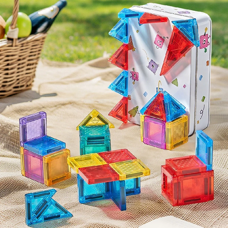 

Children Mini Magnetic Tiles Travel Toys 3.75cm Magnetic Blocks Games Iron Box Construction Play Set STEM Educational Kids Toys