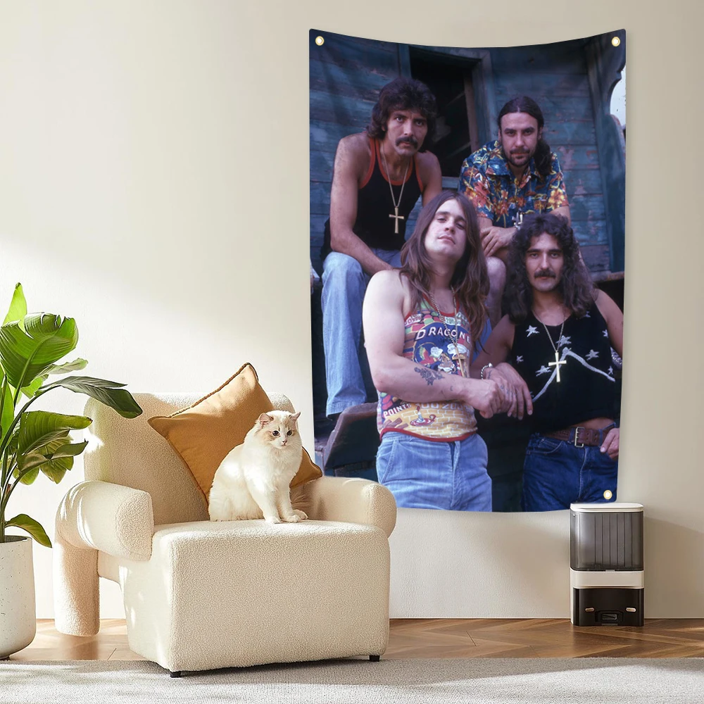 لافتة طباعة رقمية من البوليستر لفرقة الروك الثقيلة B-Black Sabbaths لتزيين نسيج داخلي خارجي لغرفة النوم