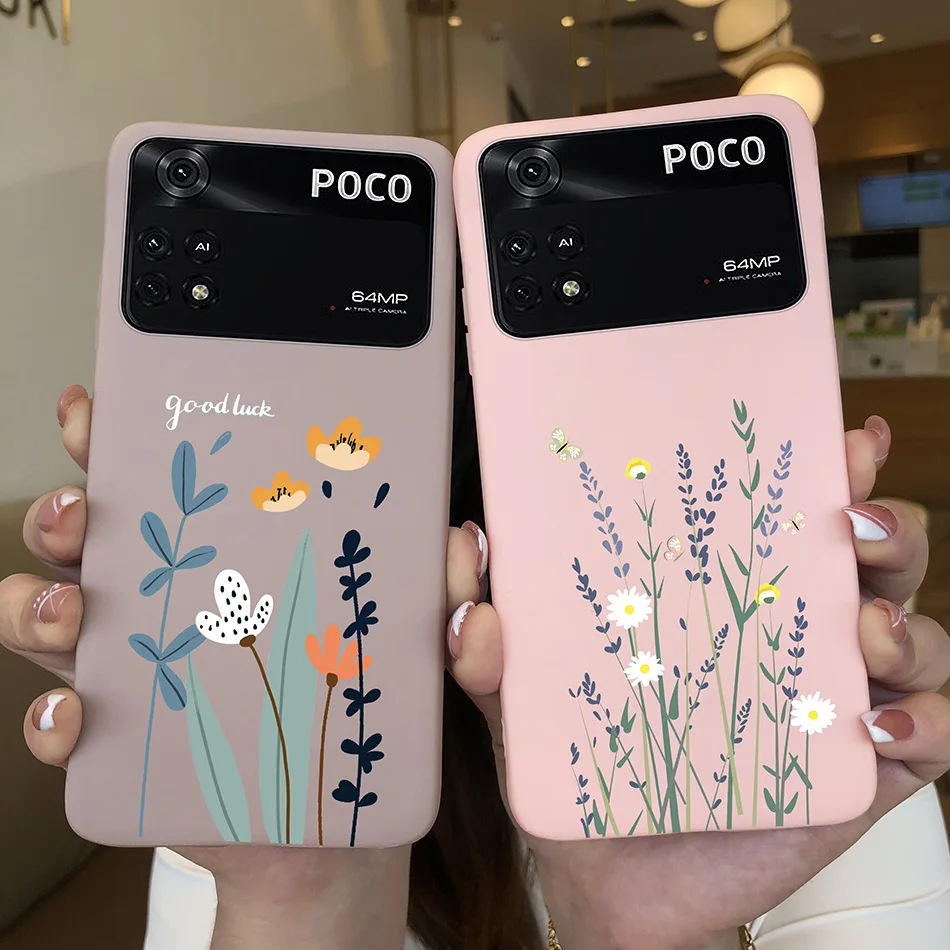 Case For Poco M4 Pro 4G 5G Cute Heart Butterfly Flower Back Cover Soft Silicone Matte Protective Funda For Xiaomi Poco M4 5G