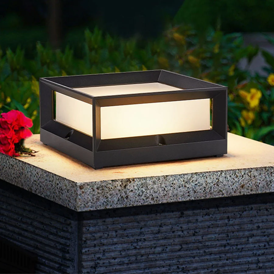 Imagem -03 - Outdoor Post Caps Light Alumínio Coluna Cap Lâmpadas Lanterna Pólo Impermeável Square Exterior Pillar Lamp Luz Paisagem E27