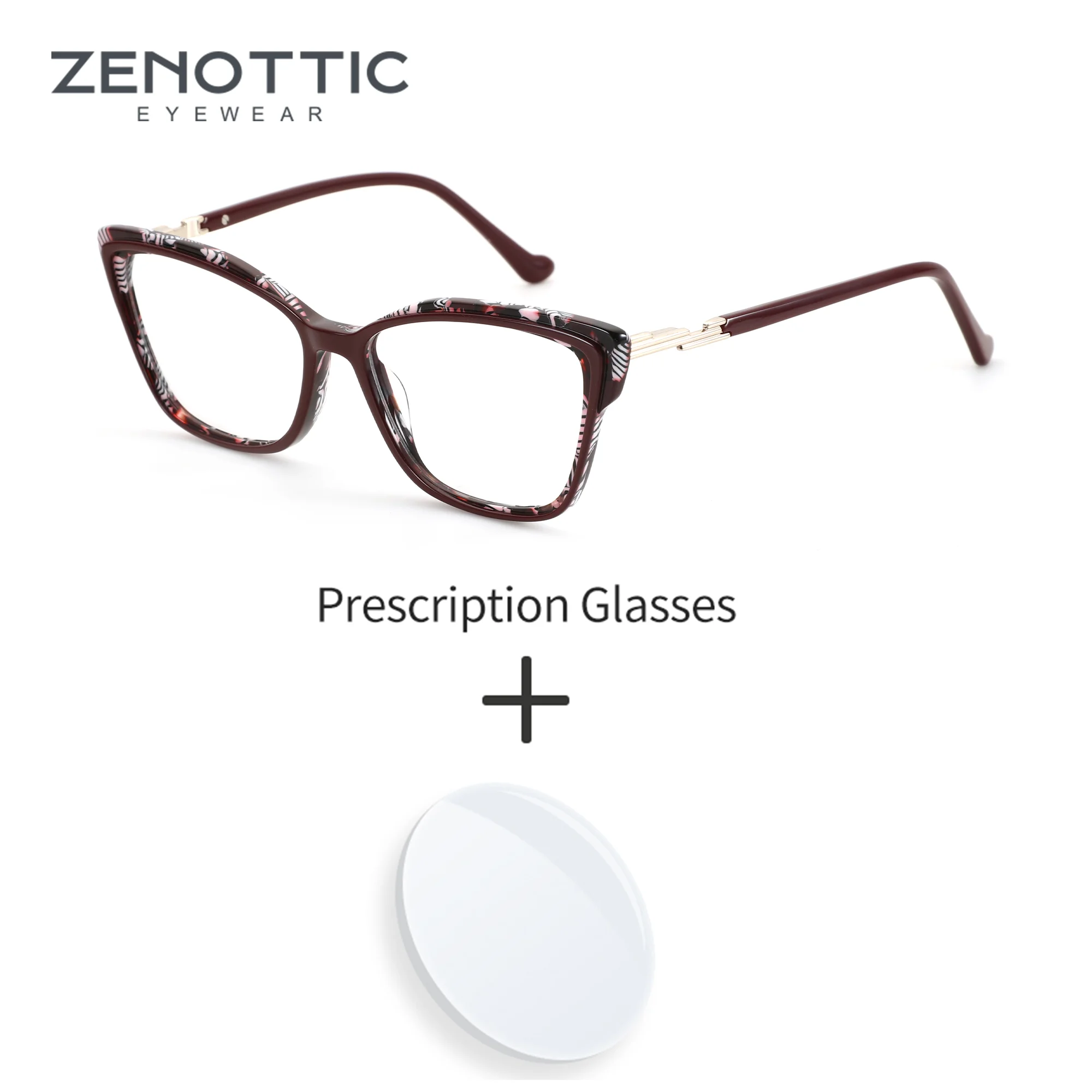 

ZENOTTIC M Size Stylish Cat Eye Graduated Progressive Multifocal Glasses Handmade Acetate Myopia Lenses Woman