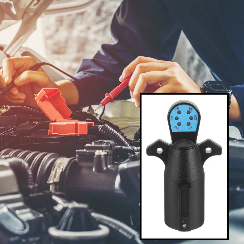 

7-Way Trailer Light Wiring Circuit Tester Round Adapter Pin Plug for Car Trailer