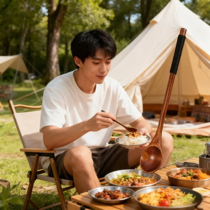 Wooden Dining Set Spoon Chopsticks Fork 3pc Natural Wood Tableware for Household Kitchen Use and Camp Cooking Outdoor Tableware