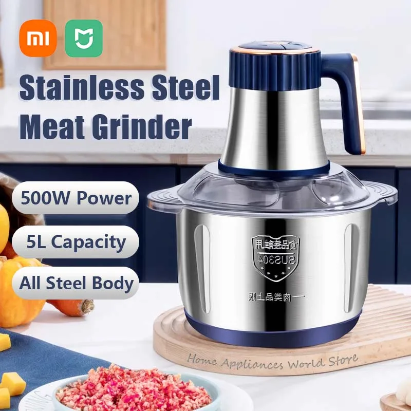 Xiaomi Electric Meat Grinder 5L Large Power Stainless Steel Kitchen Meat Cutting Machine Household Blender Five Gears Adjustable