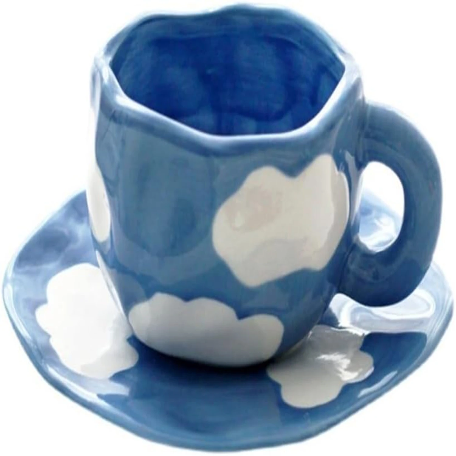 Delightful, Exquisite, and Elegant Creative Hand-Pinch Ceramic Coffee Mugs Set with Small Saucers - Unique, Charming, and Stylis