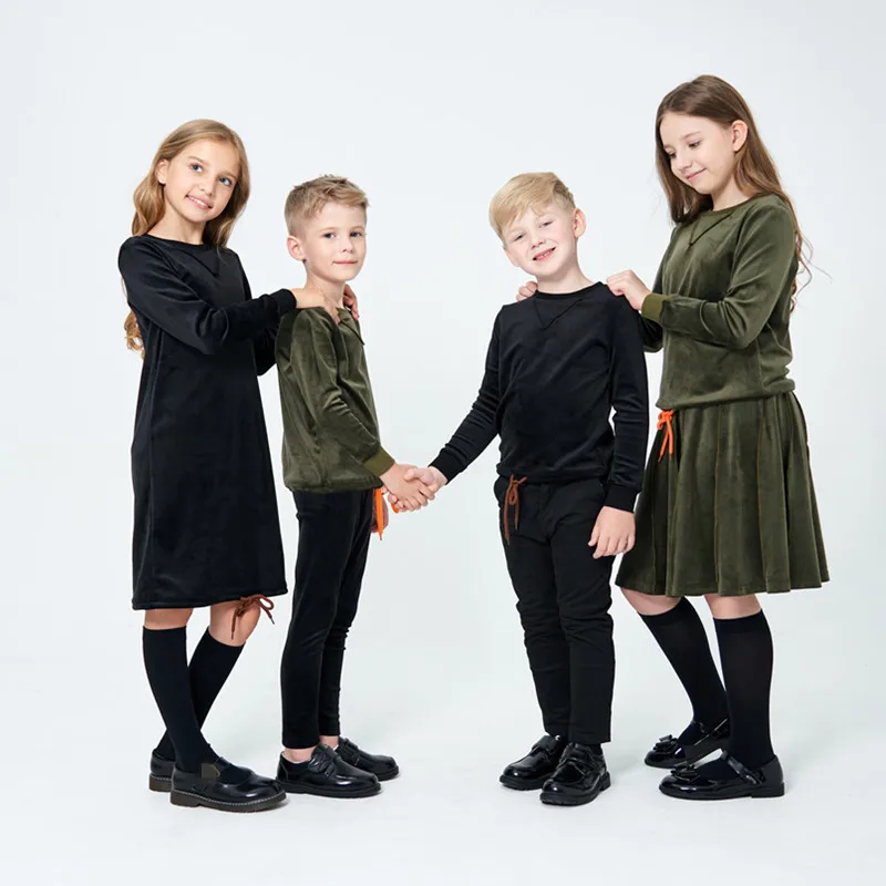 Ensemble haut et robe en velours pour enfants, vêtements assortis pour la famille, mode décontractée pour garçons et filles, collection automne et