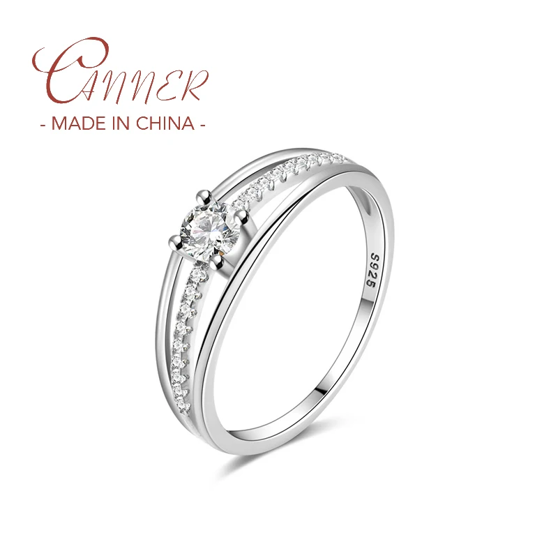 

CANNER S925 Стерлинговое Серебро трехслойное циркониевое кольцо обещания для женщин Свадебные кольца ювелирные изделия кольцо подарки