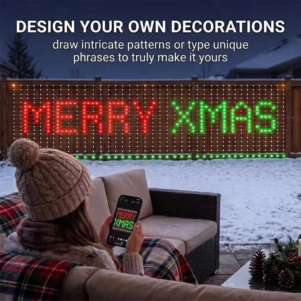 Smart LED Net Lights RGB Color Changing Grid String Outdoor Waterproof Landscape Path for Courtyard Gate Fence Decor Light