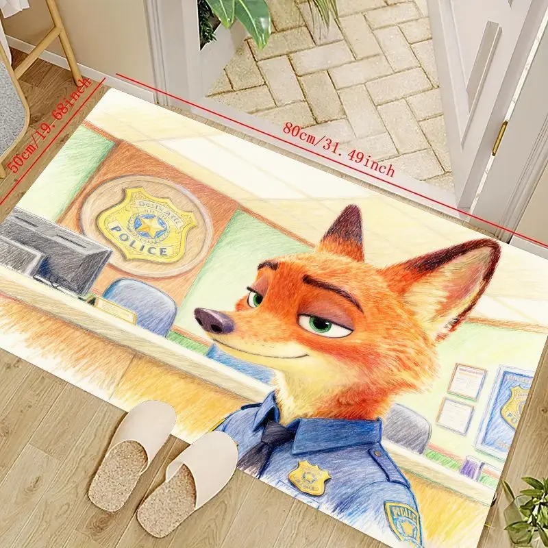 

1 шт., напольный коврик Disney Zootopia Nick Wilde с персонажем полиции, декоративный коврик в стиле аниме с героями мультфильмов для гостиной, спальни