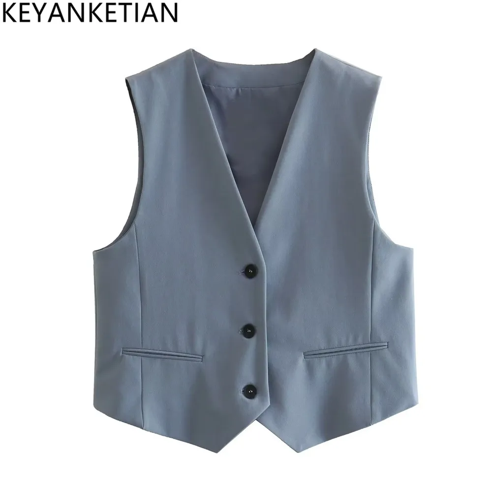 

KEYANKETIAN summer new women's straight through V-neck single breasted short style suit vest vest neutral wind sleeveless top