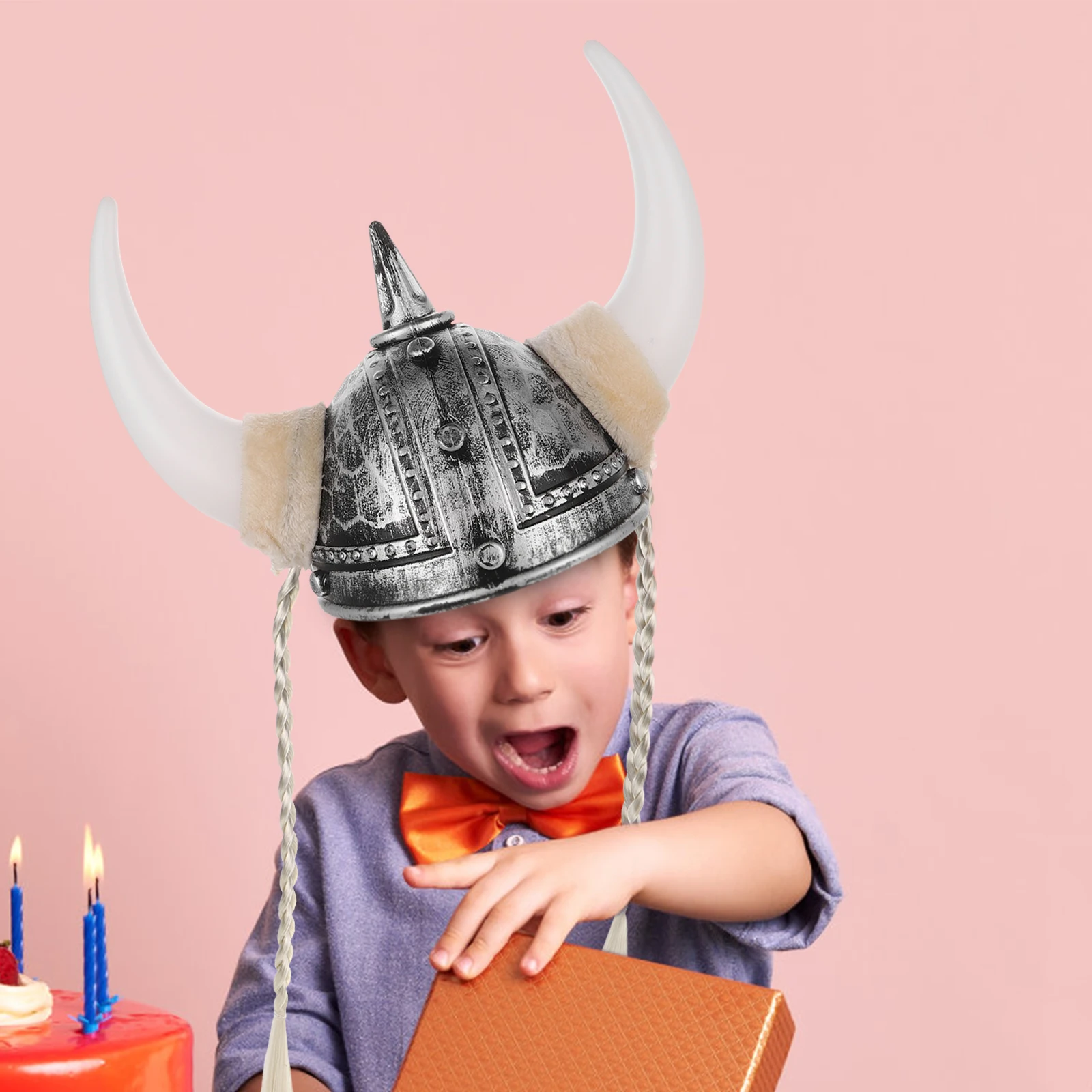 

Viking Horn Hat Ancient Roman Braids Silver Plastic Festival Party Costume Reusable Decor Prop Role Playing Hat