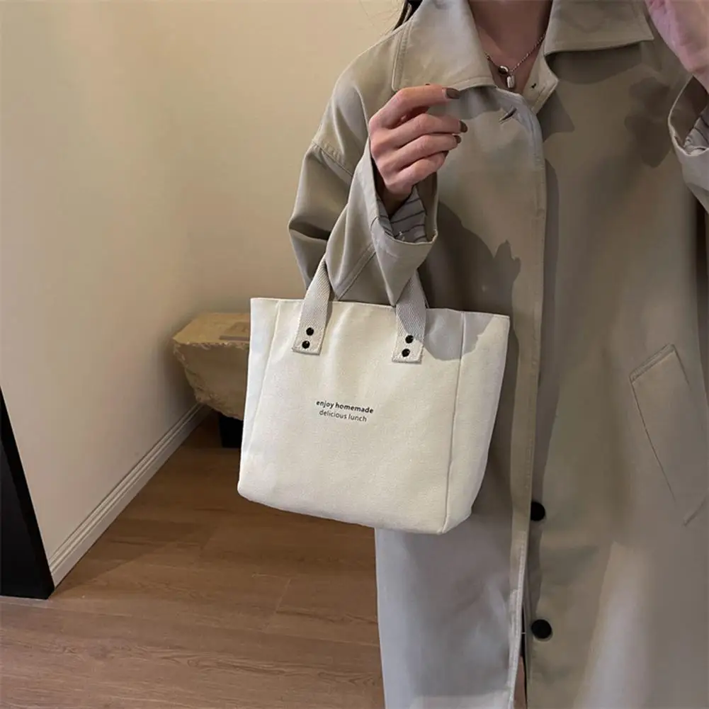 

Canvas Handbag Large Capacity Zipper Closure Handbag Shopping Beach Travel Tote Bag Versatile Bento Bag For Students And Worker