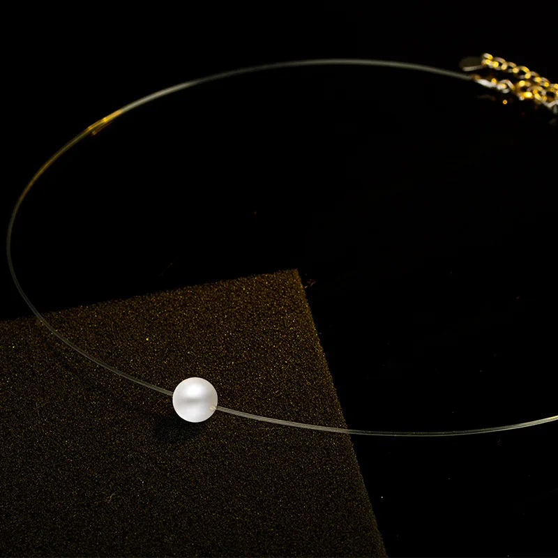 خط صيد شفاف ، عقد لؤلؤ غير مرئي للسيدات ، حبة دائرية بسيطة ، قلادة رقيقة ، ياقة قصيرة ، طوق أنيق #5